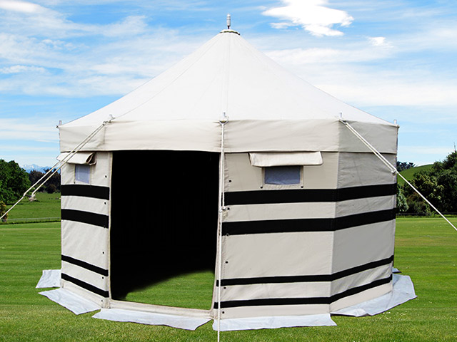 Round Tent with Black Stripes
